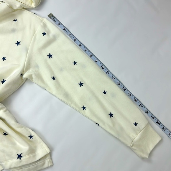 Britney Hoodie with Embroidered Blue Stars on Cream Background. Super Soft. Med. - Picture 7 of 9